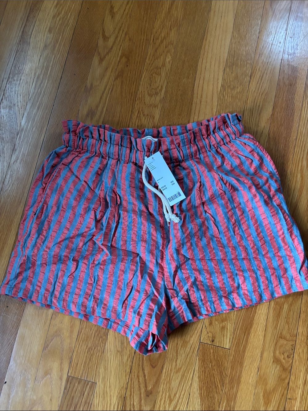 Urban Outfitters Red and grayish Blue Striped Elastic Waist Shorts